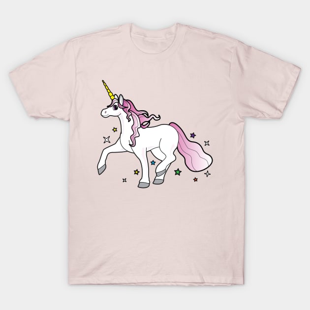 Cartoon Unicorn Trotting through the Stars T-Shirt by PenguinCornerStore